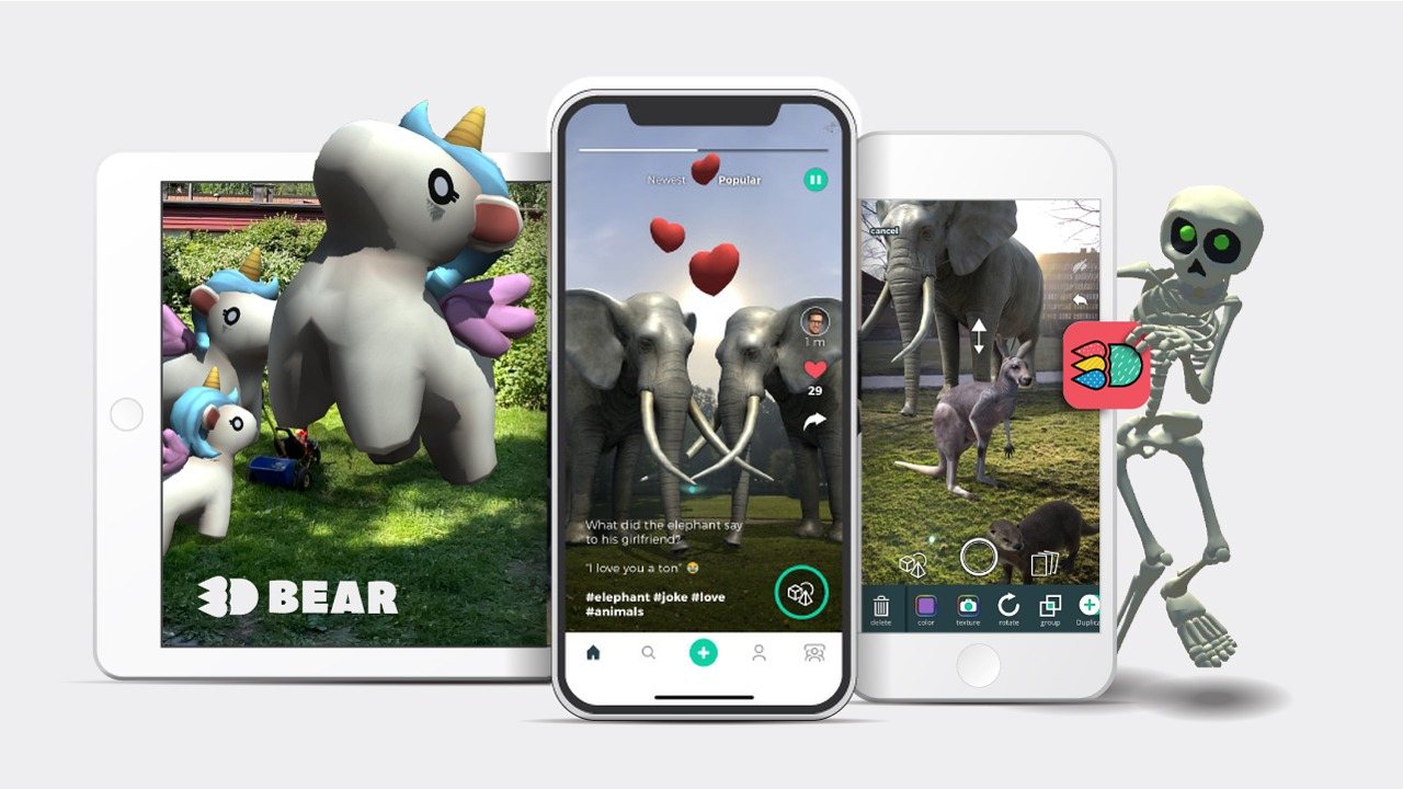 3DBear AR app on tablet and phones